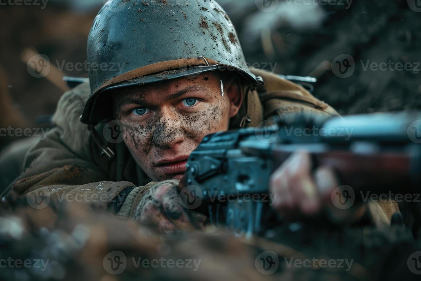 AI generated An emotional photo of a soldier from the Second Great War a tragic wartime experience, a compelling portrait reflecting the depth of suffering and heroism in the struggle for freedom.
