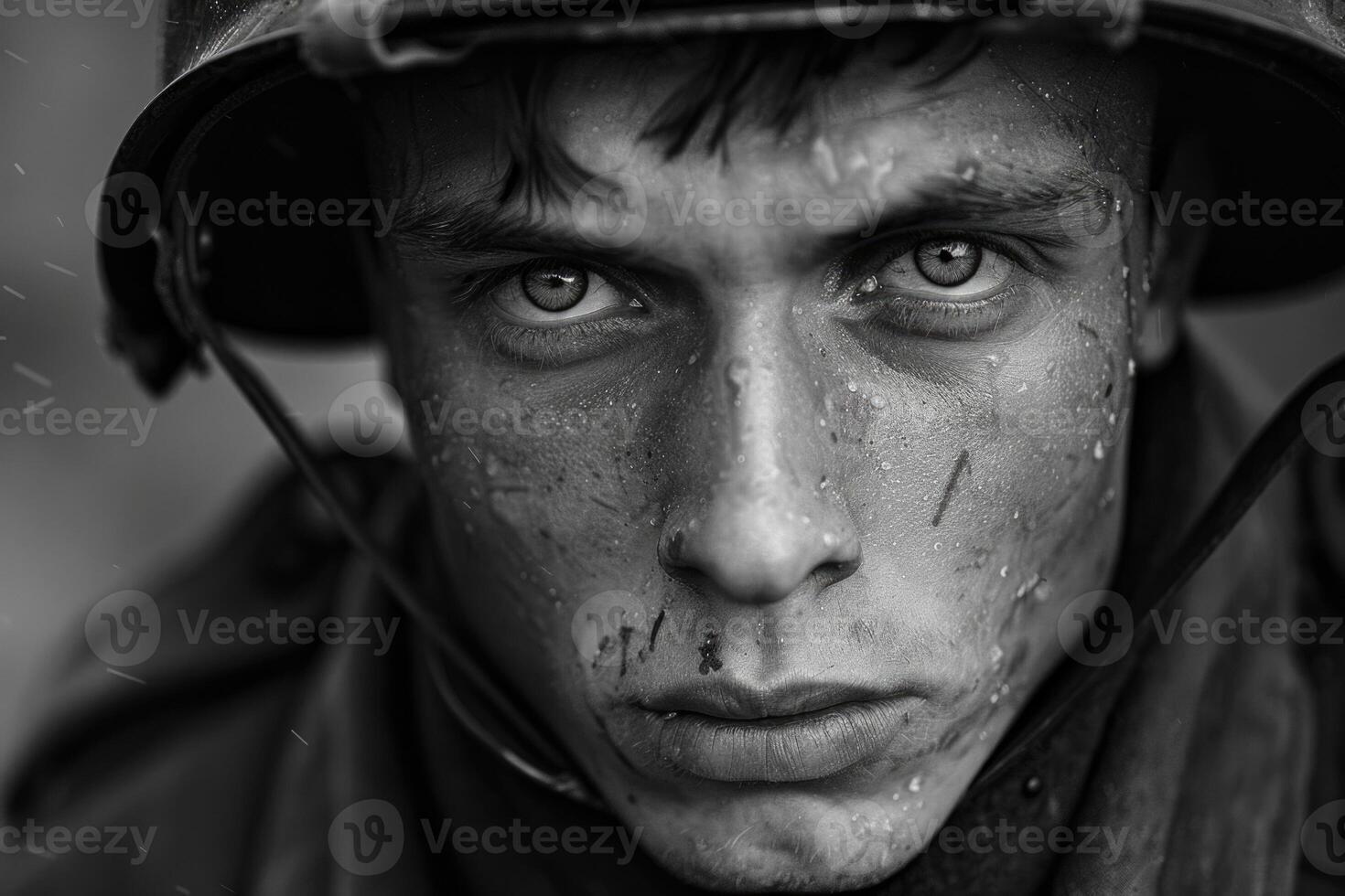 AI generated Poignant wartime portrait, sacrifice and bravery in a soldier's emotional photograph from the second great war, a powerful depiction of human toll and resilience amidst fight for liberty photo