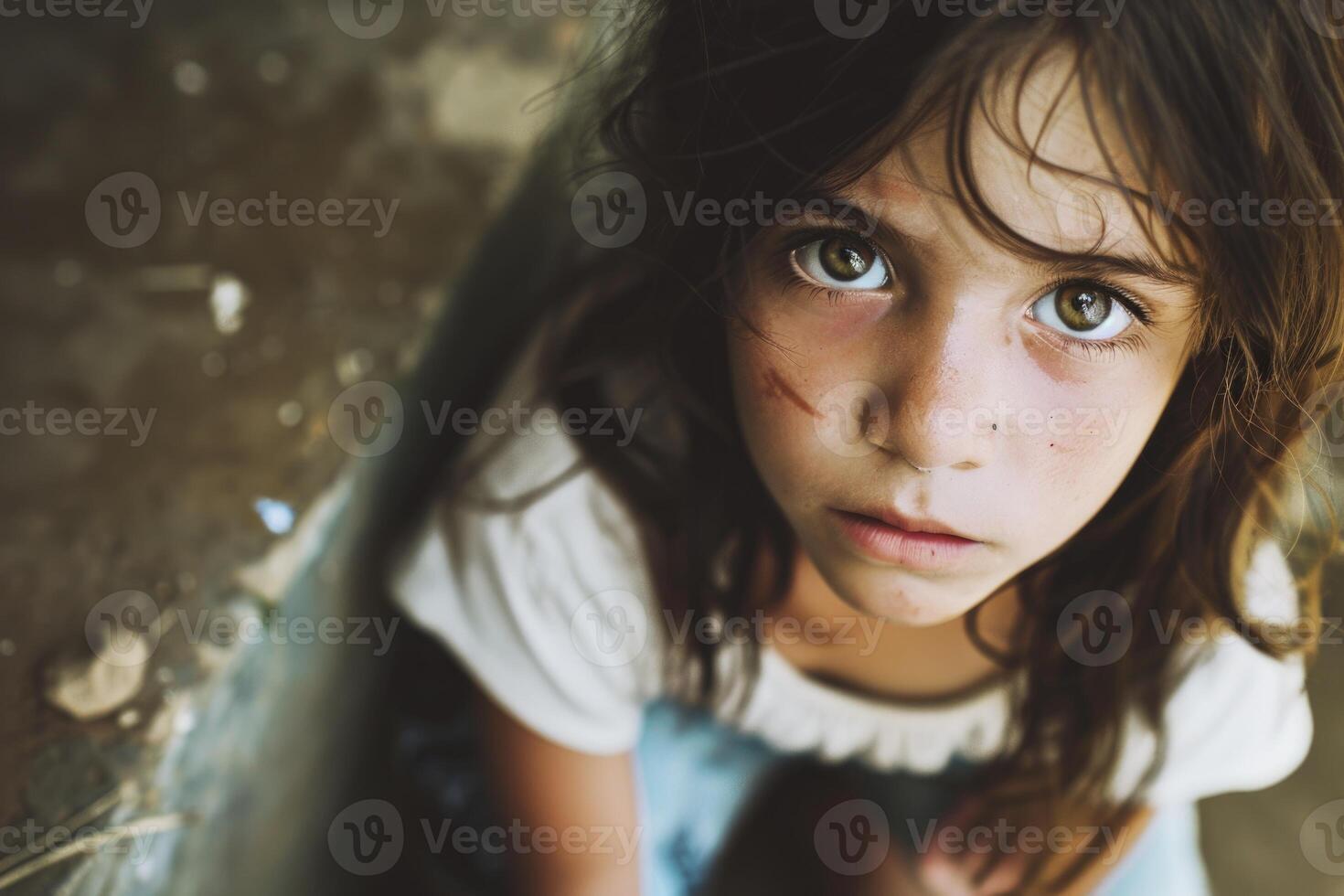AI generated Portrait of an orphan, life, struggles, and resilience of a child without parents, navigating through challenges with hope and determination in a world of uncertainty photo