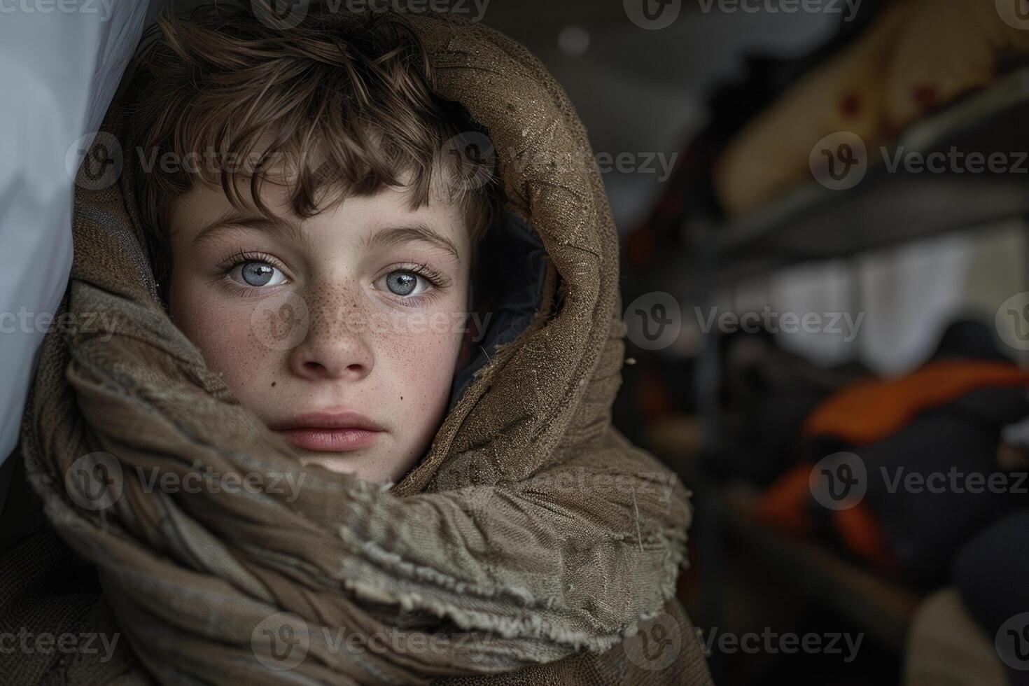 AI generated Portrait of an orphan, life, struggles, and resilience of a child without parents, navigating through challenges with hope and determination in a world of uncertainty photo