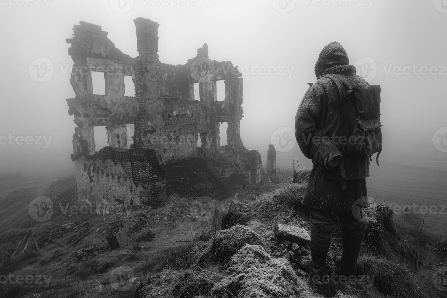 AI generated War, a moment frozen in the frame, the soul is touched by fear and grief photo