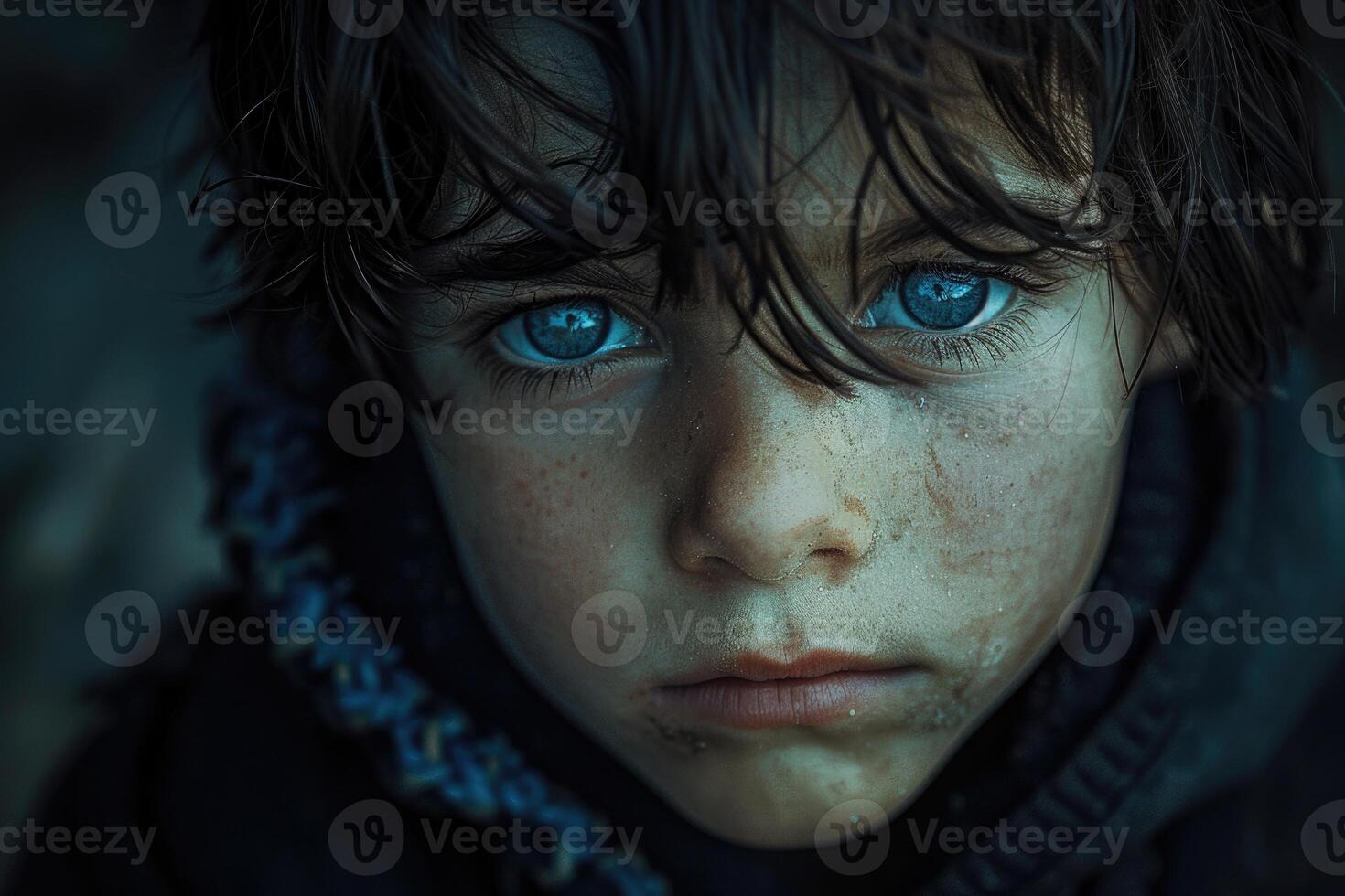 AI generated Portrait of an orphan, life, struggles, and resilience of a child without parents, navigating through challenges with hope and determination in a world of uncertainty photo