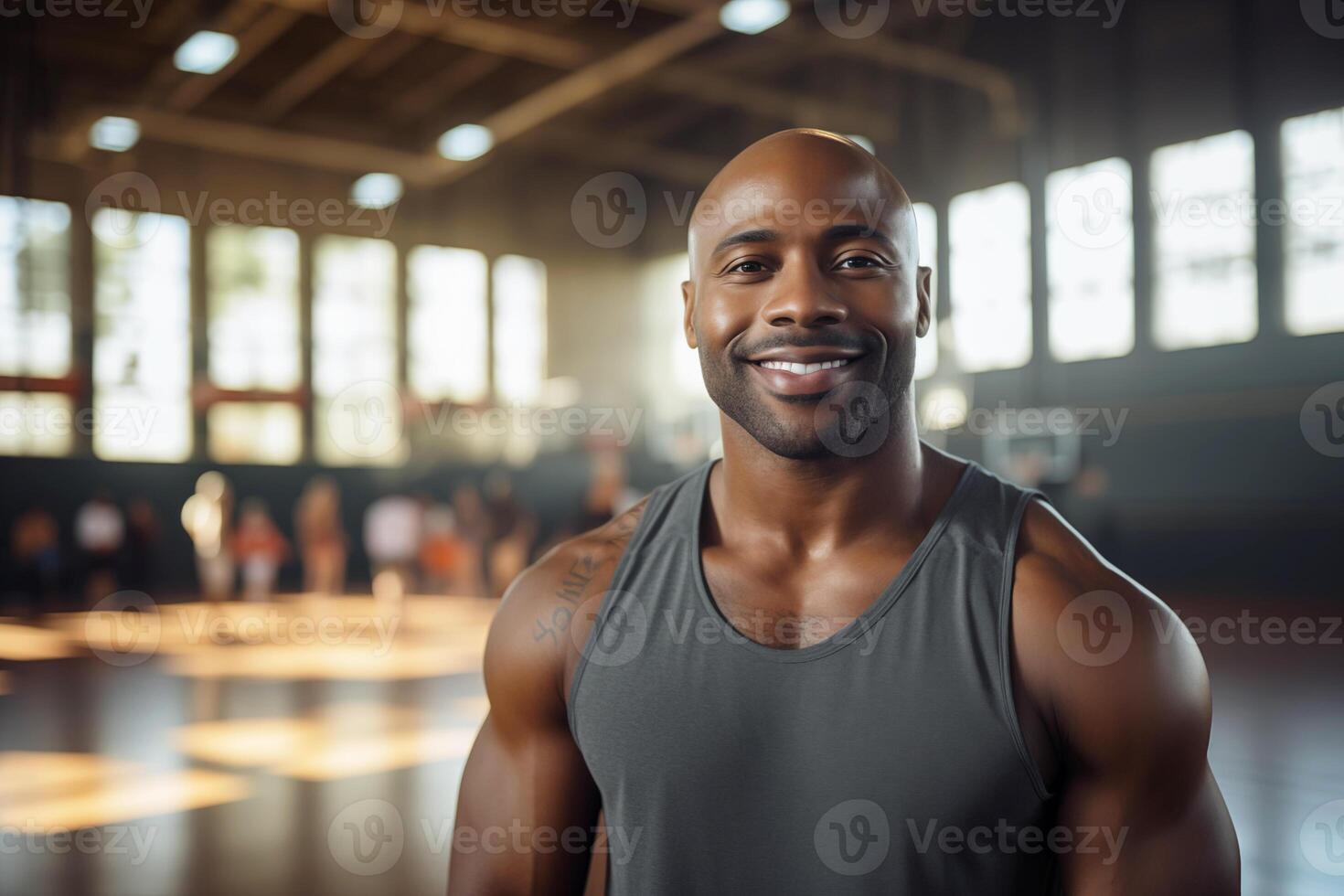 AI generated Happy Black Man on a Basketball Court photo