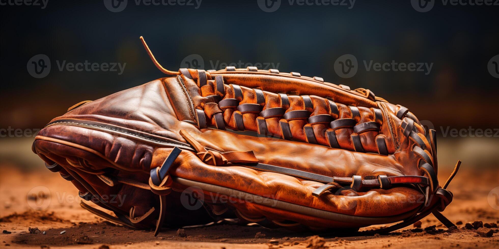 ai generado béisbol guante con béisbol campo en el antecedentes. bandera con sitio para texto foto