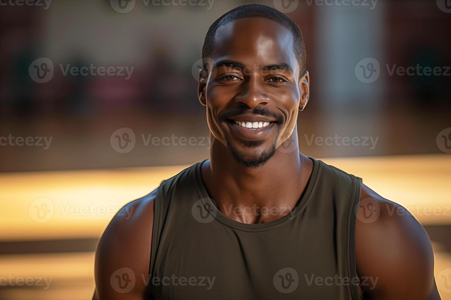 AI generated Happy Black Man on a Basketball Court photo