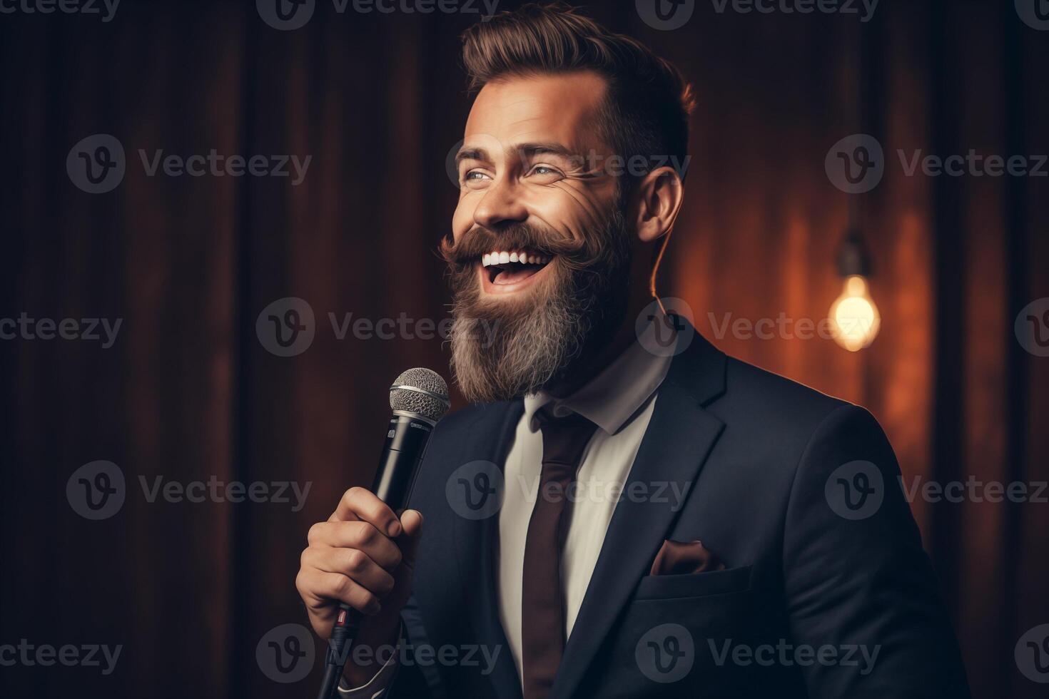 AI generated Male Stand-Up Comedian with a Microphone photo