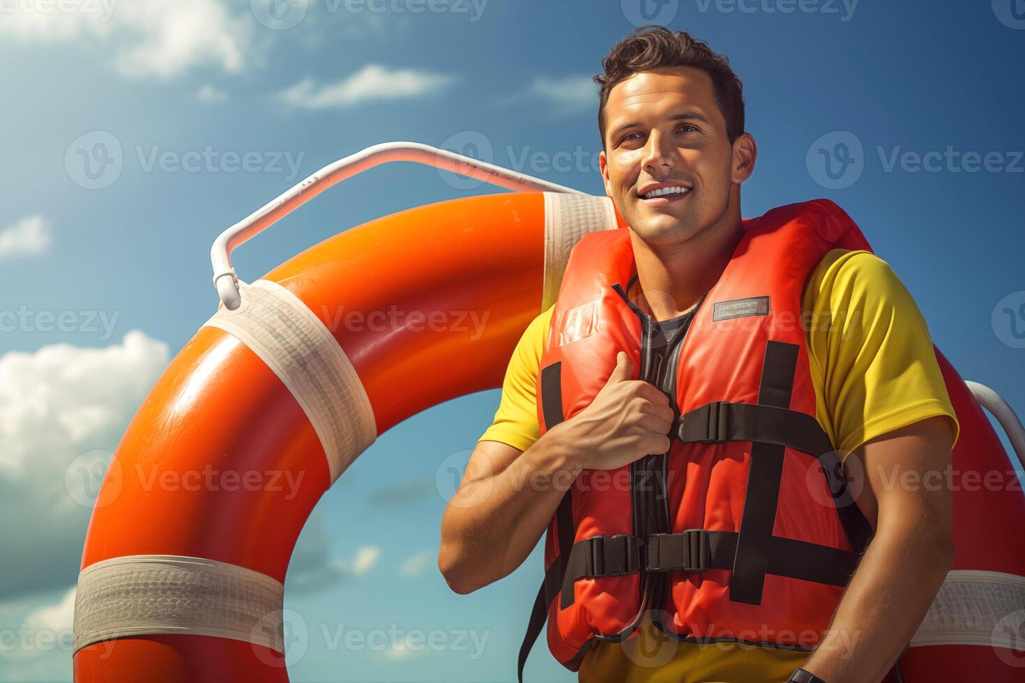 AI generated Male Lifeguard with a Rescue Buoy photo