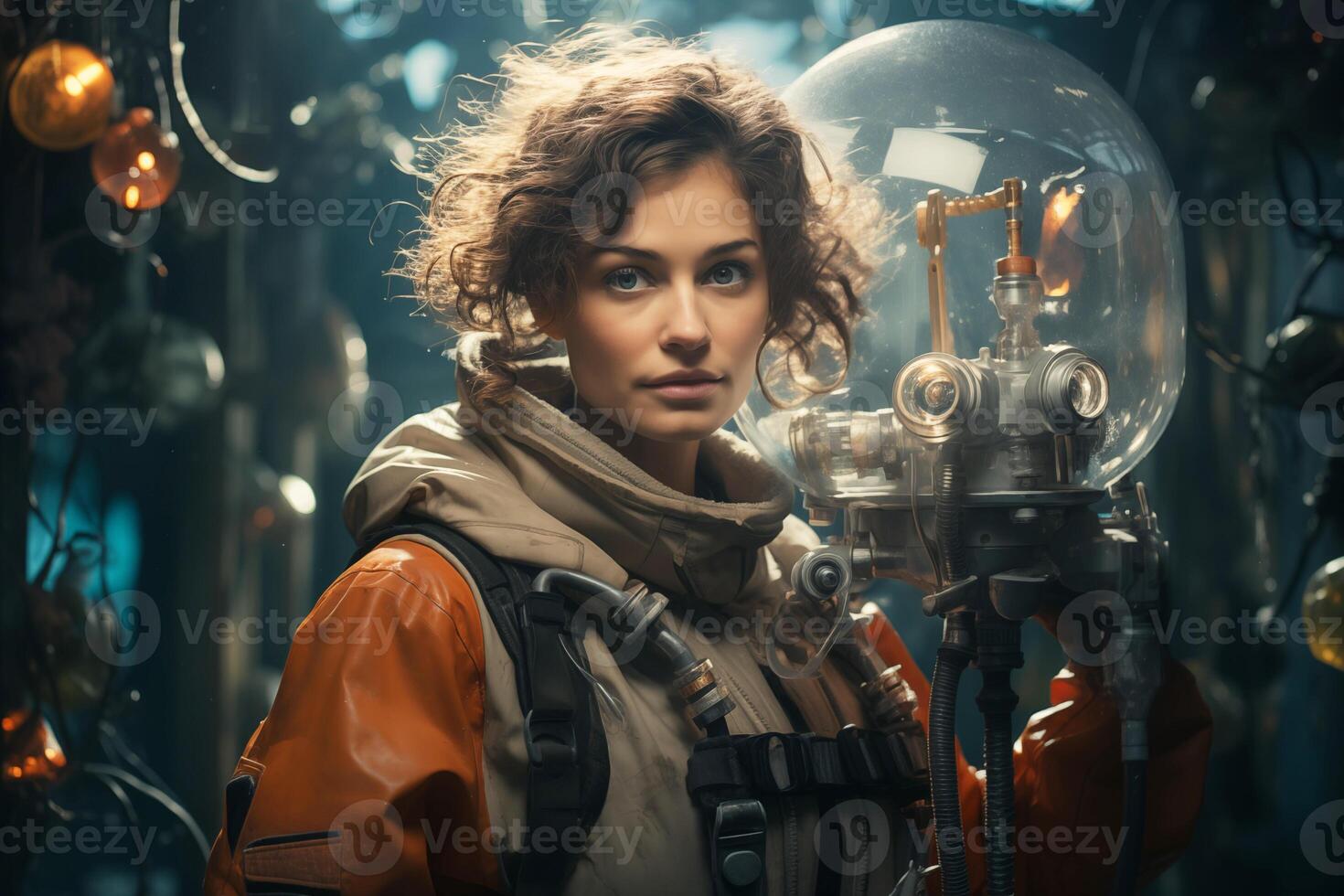 AI generated Female Marine Biologist in Diving Suit photo