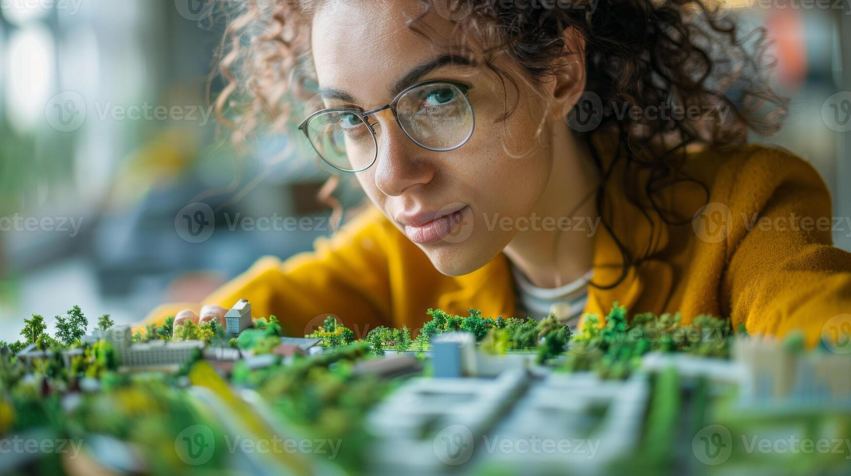 AI generated Portrait of a Female City Planner Designing Eco-Friendly Urban Developments for Elite Neighborhoods. photo