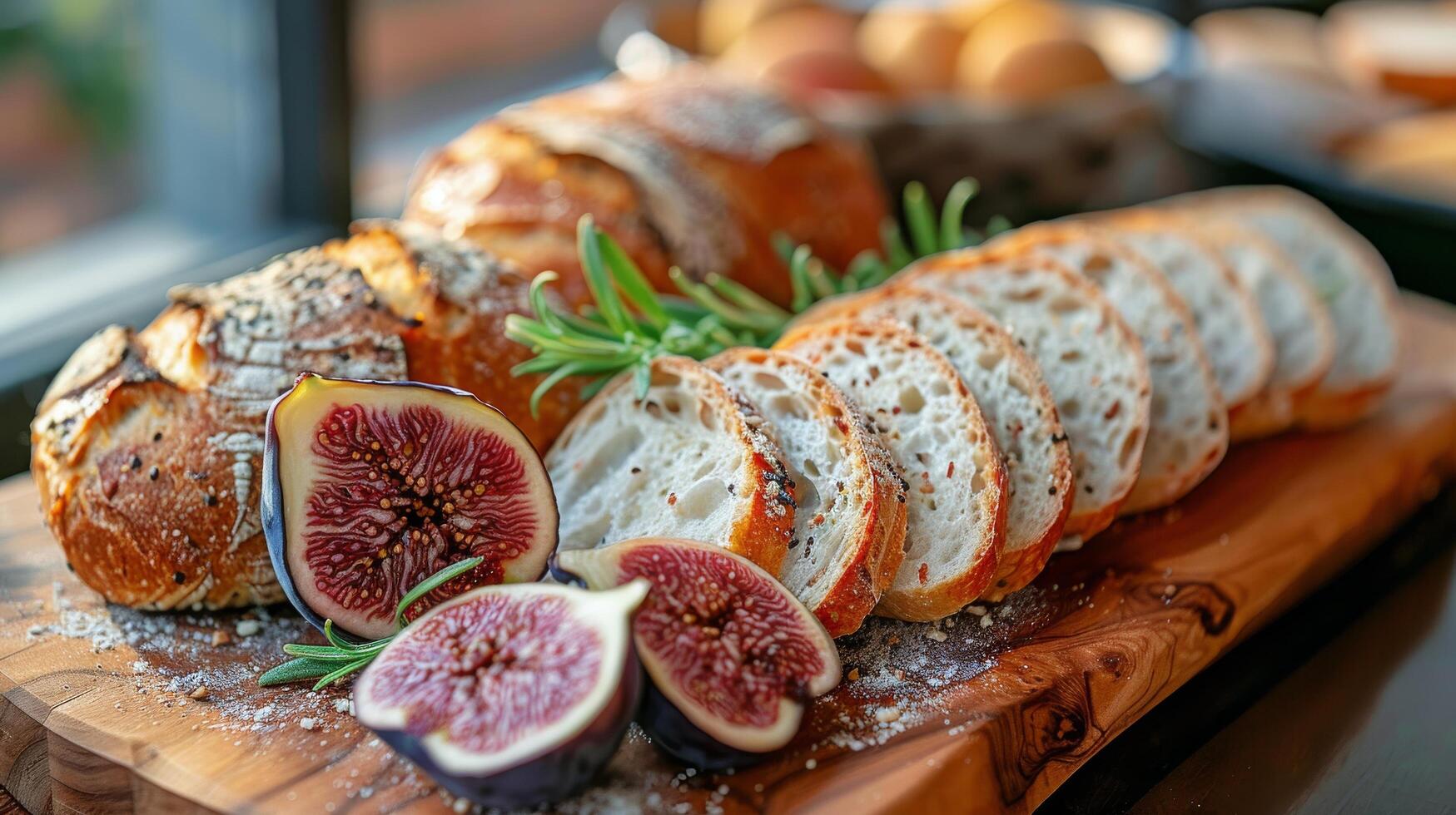 AI generated Wooden Cutting Board With Sliced Figs photo