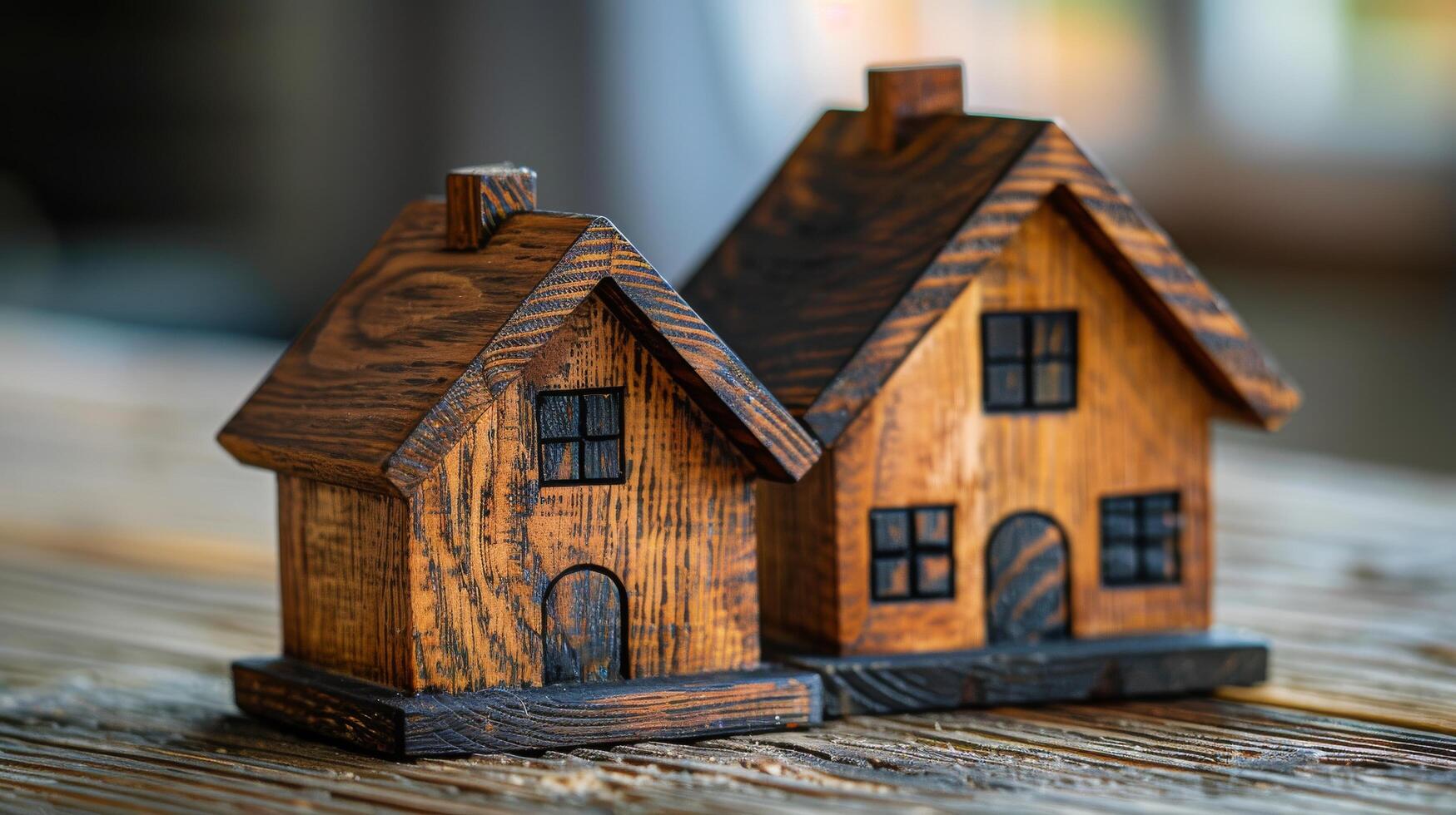 AI generated Small Wooden Houses on Table photo