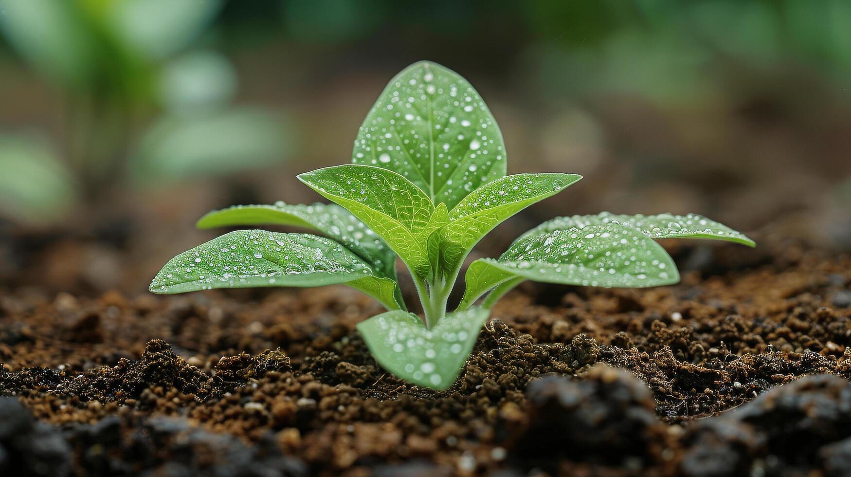 AI generated Group of Small Green Plants Growing in Dirt photo