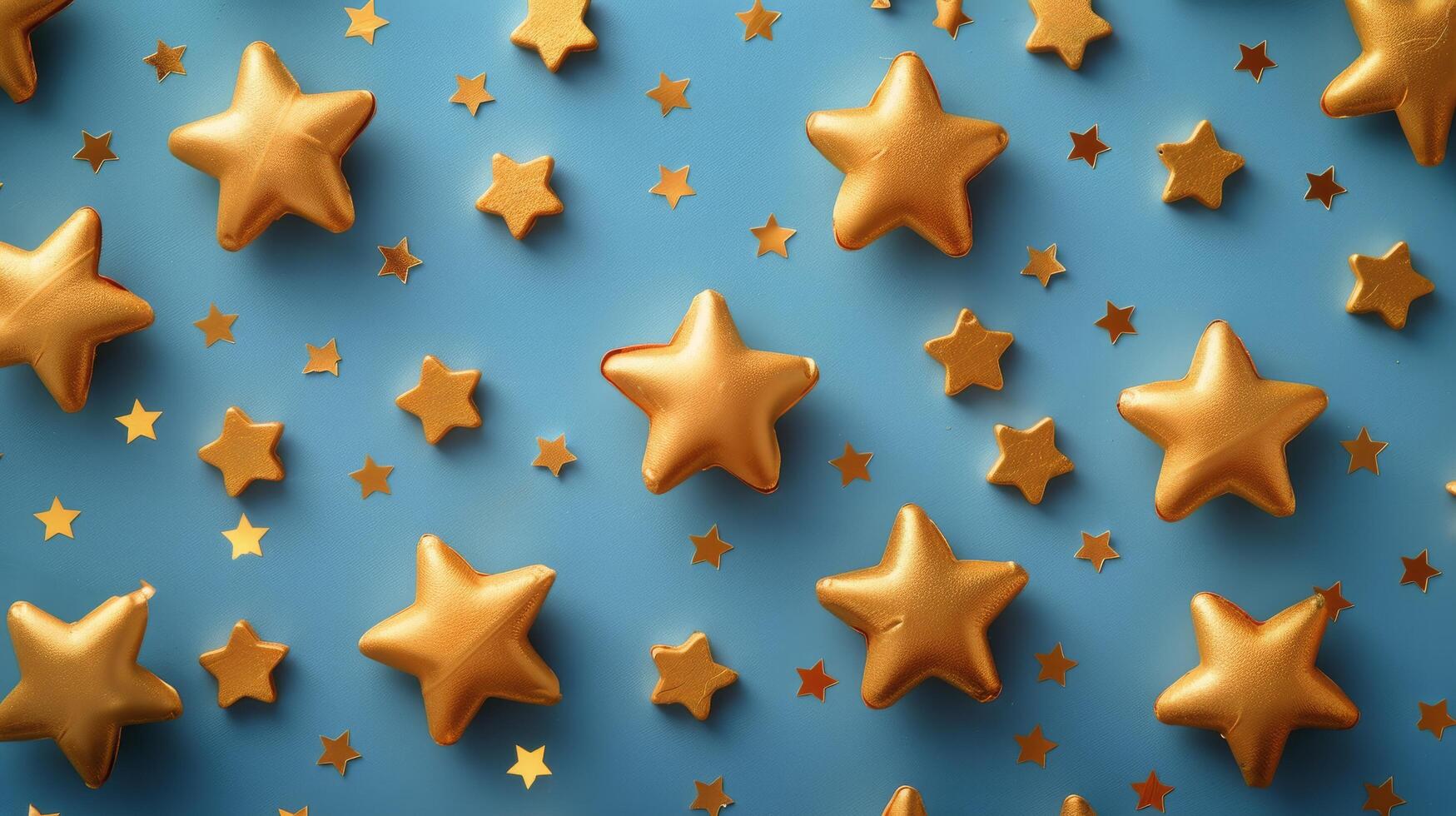 AI generated Group of Gold Stars on Blue Background photo