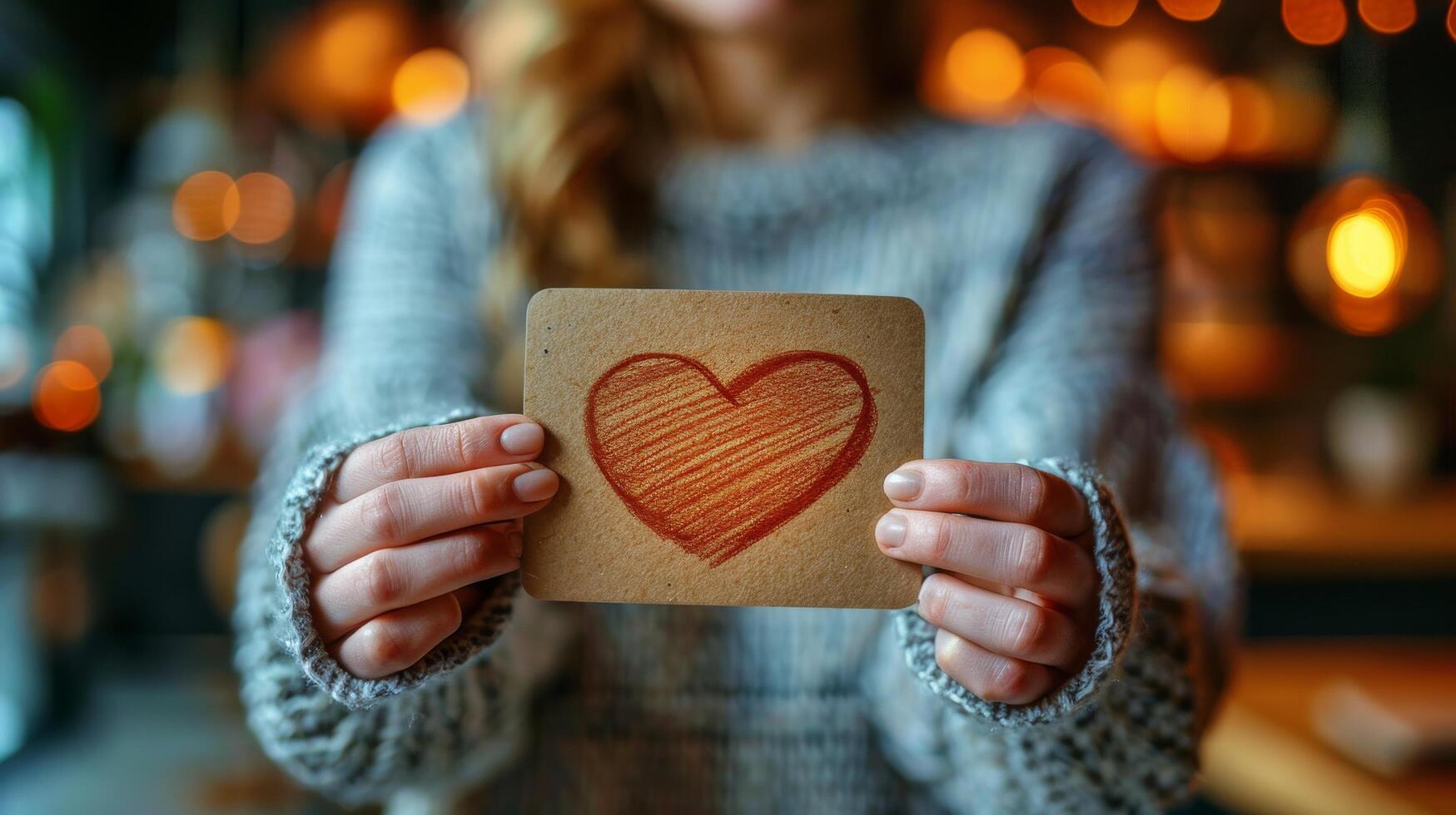 AI generated Woman Holding Card With Heart Drawing photo