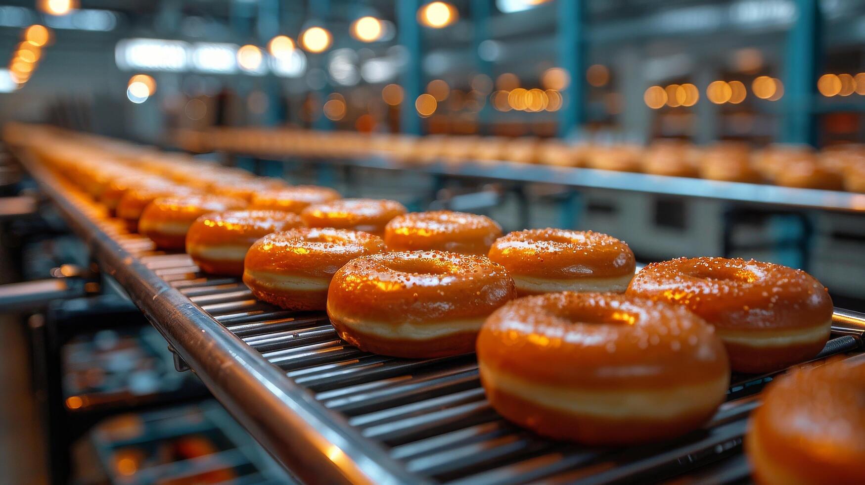 AI generated Conveyor Belt Filled With Glazed Donuts photo