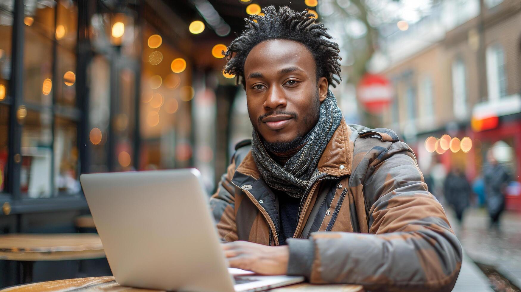 AI generated Man Sitting in Front of Laptop Computer photo