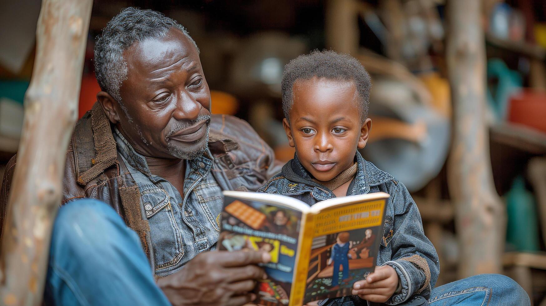 AI generated Man Reading a Book to a Child photo