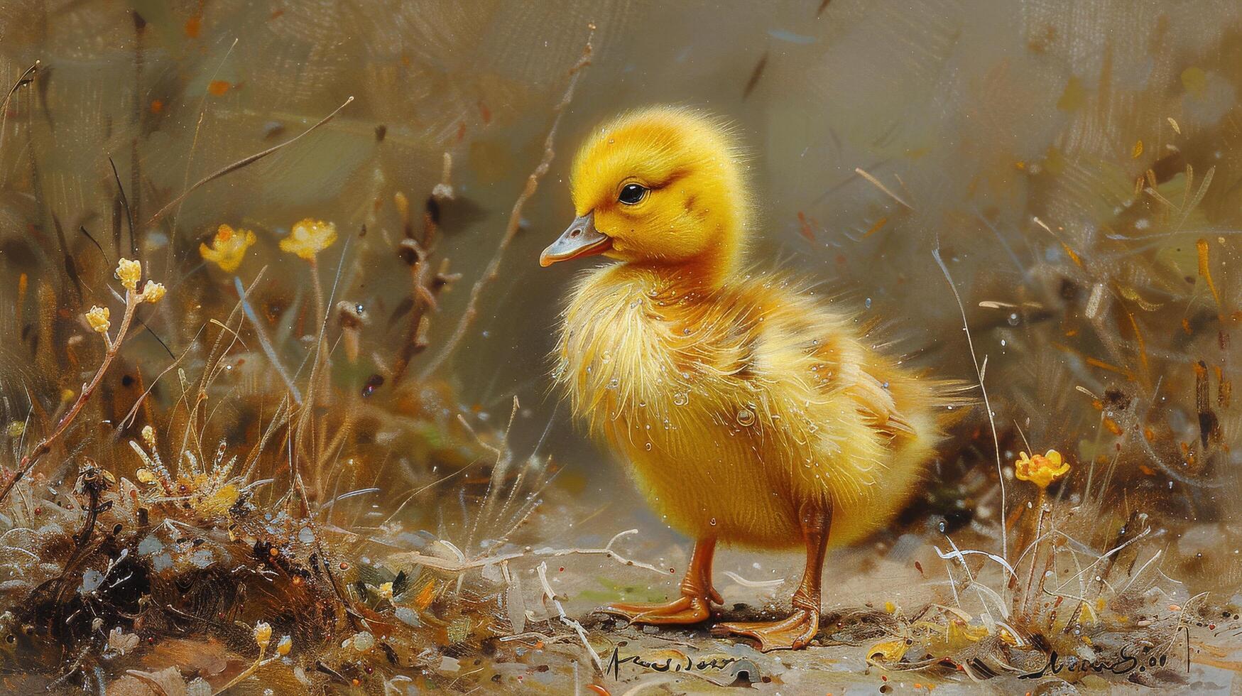 AI generated Yellow Duckling Standing by Window photo