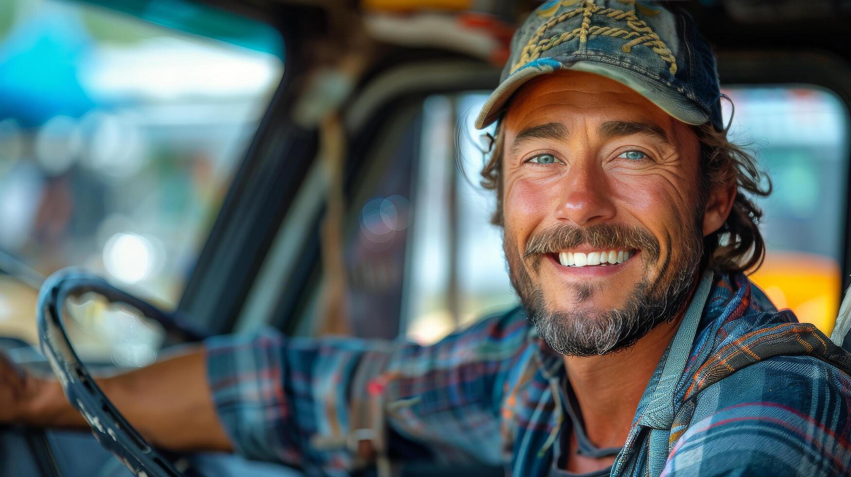 AI generated Smiling Man Driving Truck photo