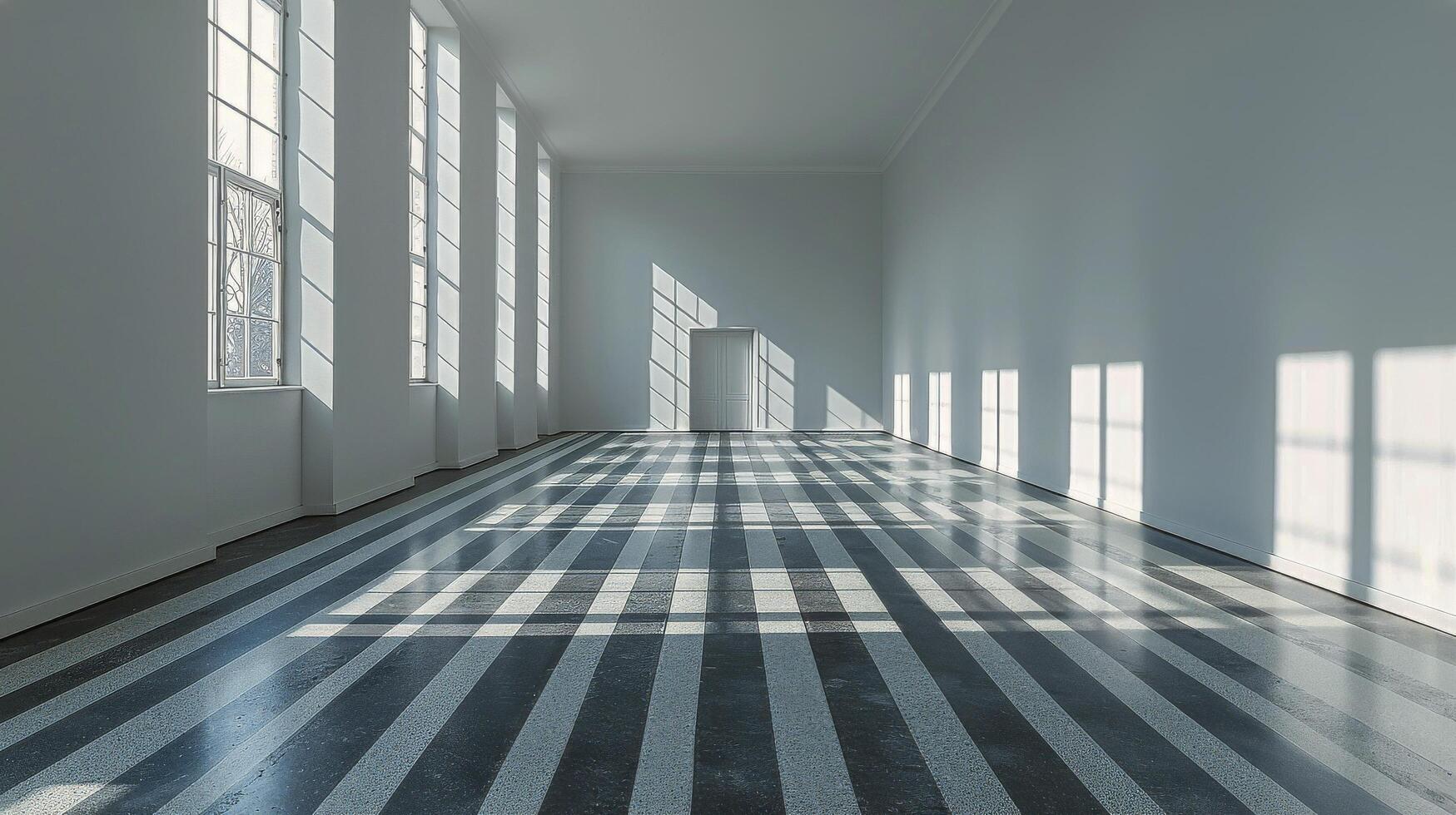 AI generated Empty Room With Black and White Striped Walls photo