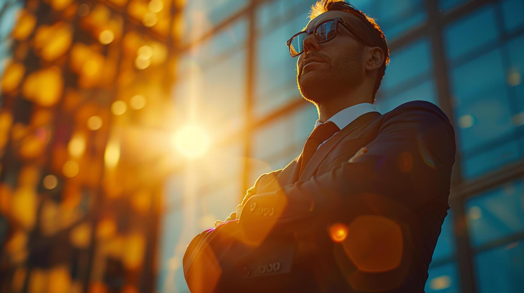 AI generated Man in Suit and Tie Standing in Front of Tall Buildings photo