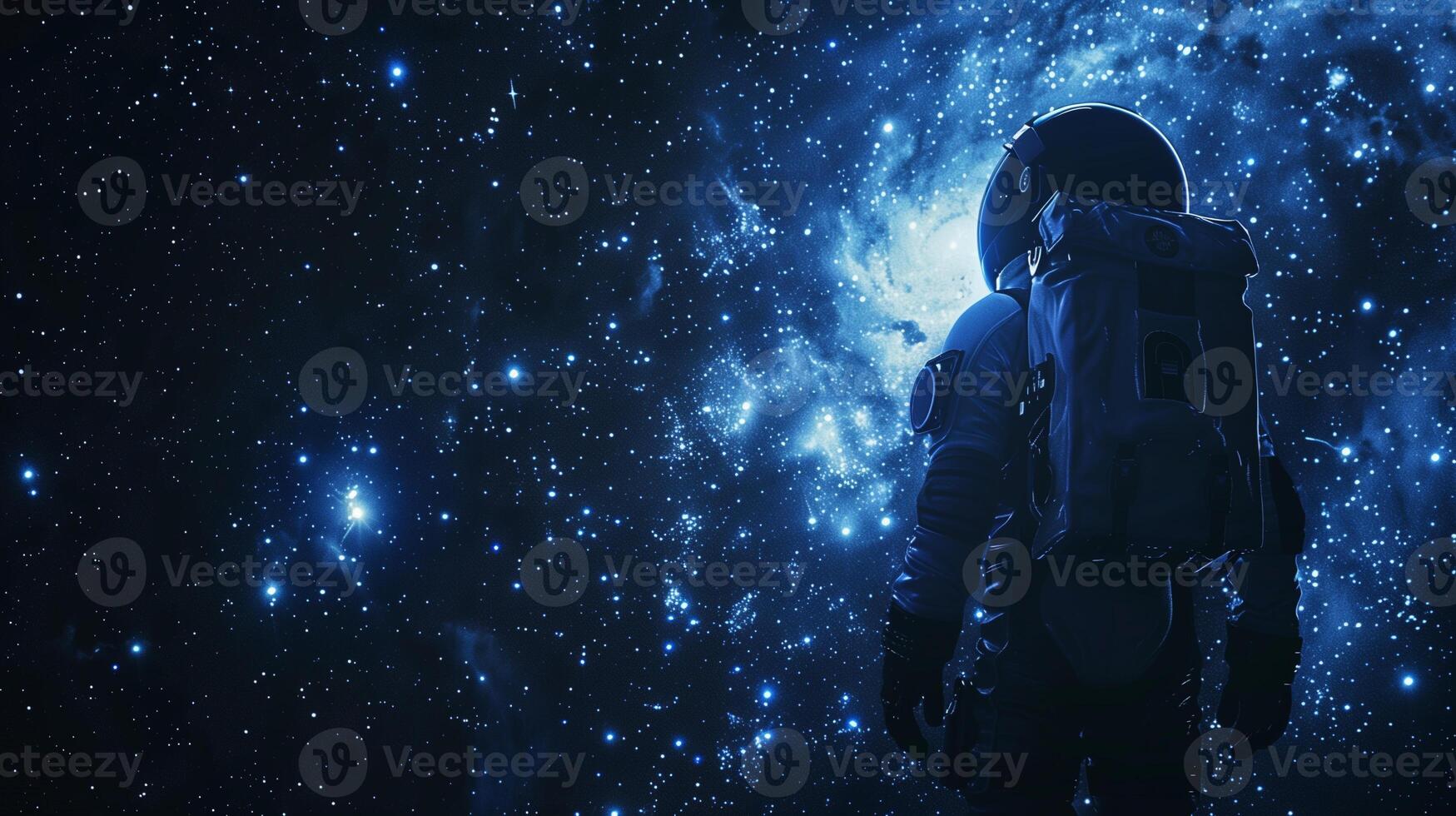 ai generado un astronauta en pie en frente de un galaxia foto