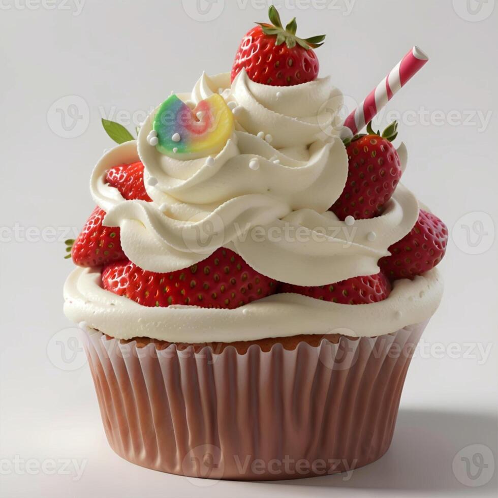 AI generated Cakes cup Strawberry cream cocolate 3D Realistic photo