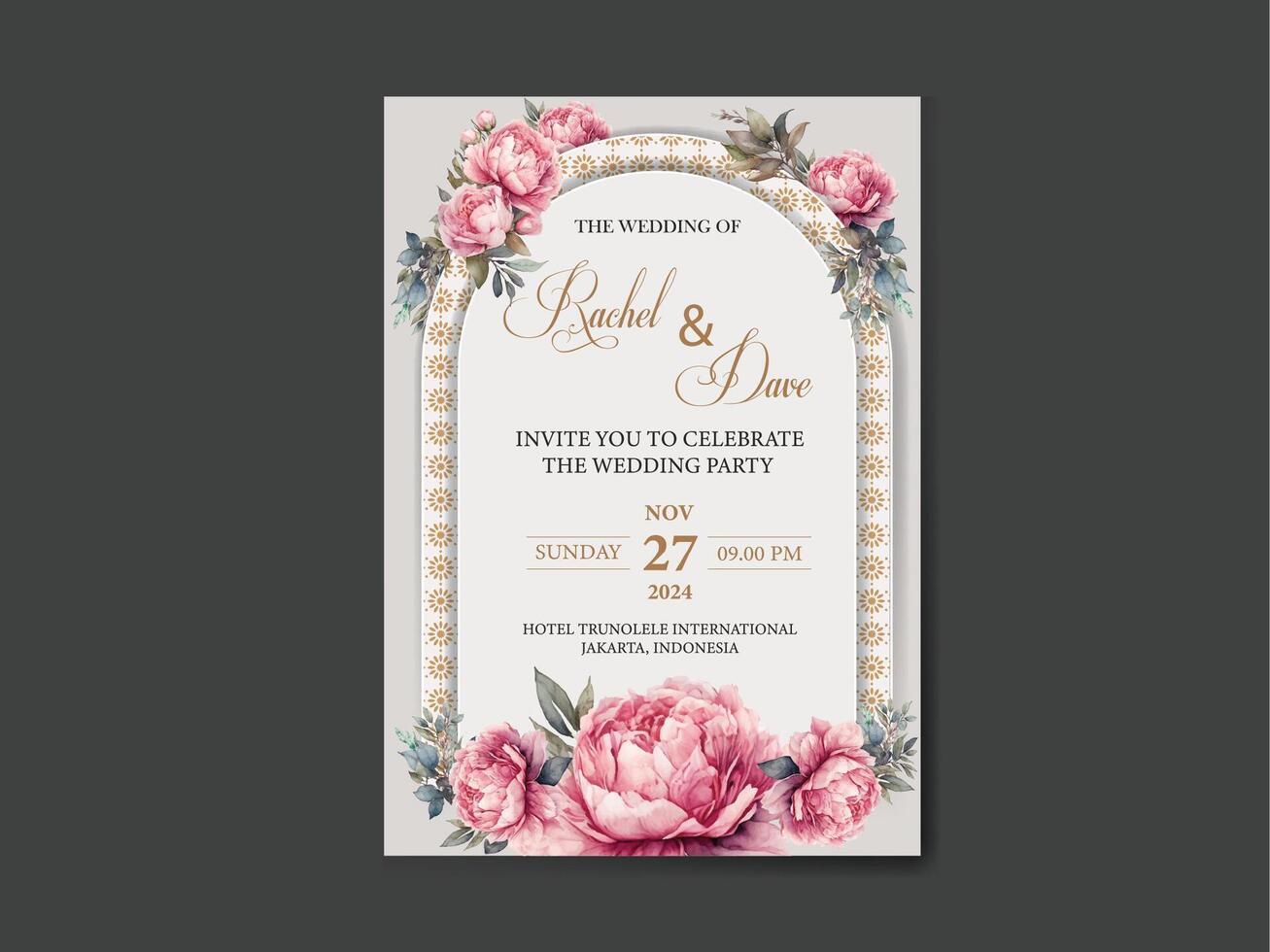 wedding invitation template with flowers vector