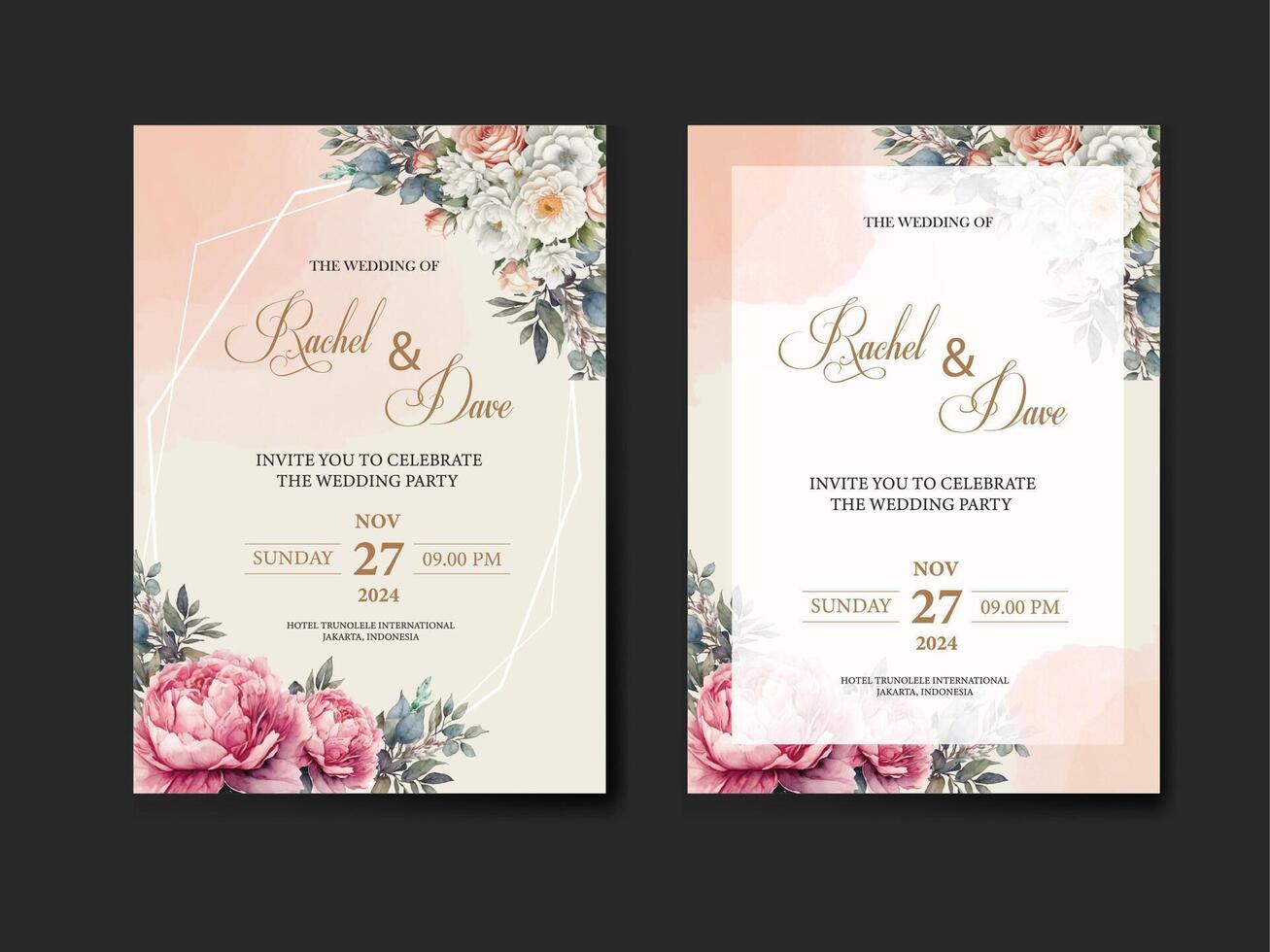 wedding invitation cards with flowers vector