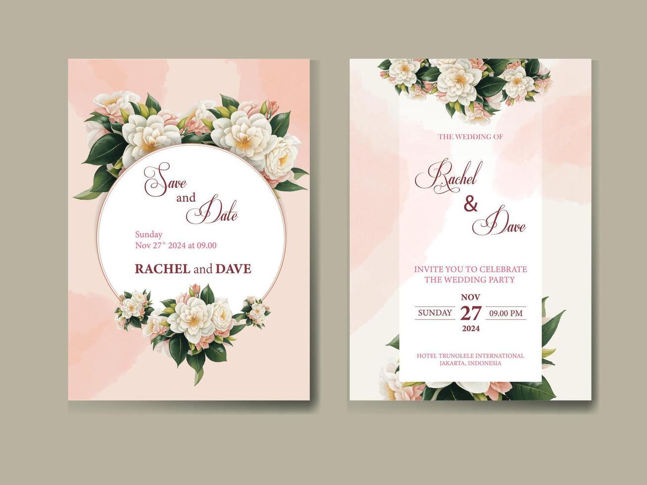 wedding invitation card with flowers vector