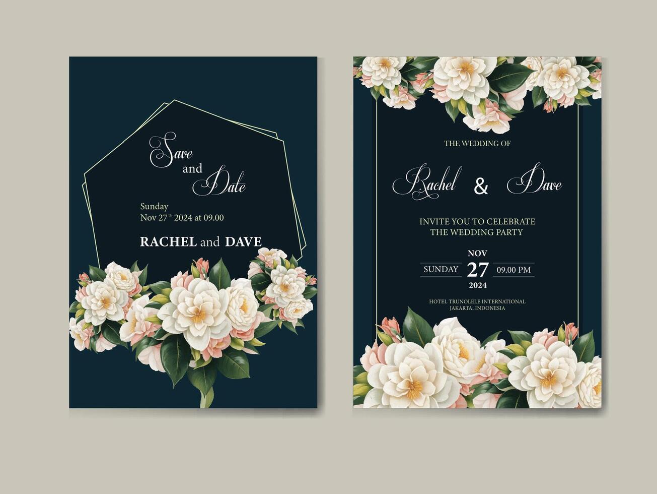 wedding invitation card with flowers vector