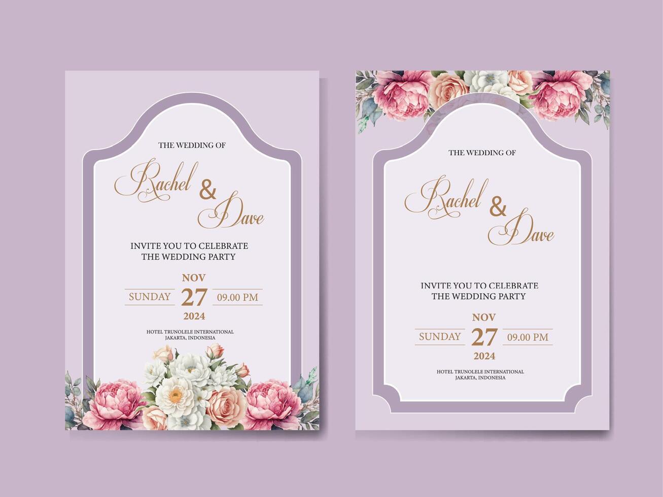 dos Boda tarjetas con flores en ellos vector