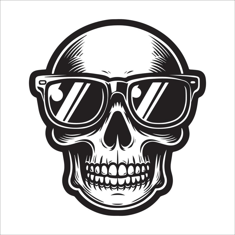 AI generated human skull wearing sunglasses illustration vector