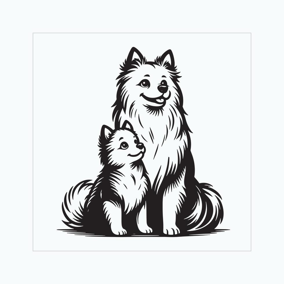 AI generated American Eskimo Dog Family Clipart illustration Vector