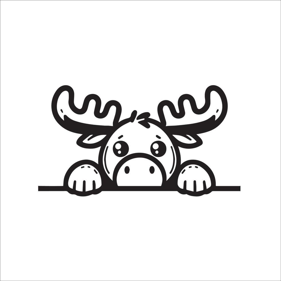 AI generated black and white Peeking Moose face illustration vector