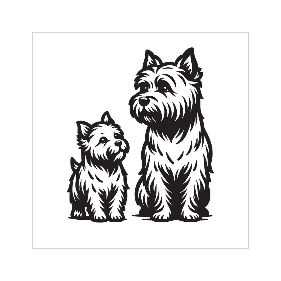 AI generated Cairn Terrier Dog Family Clipart illustration in Black and white vector