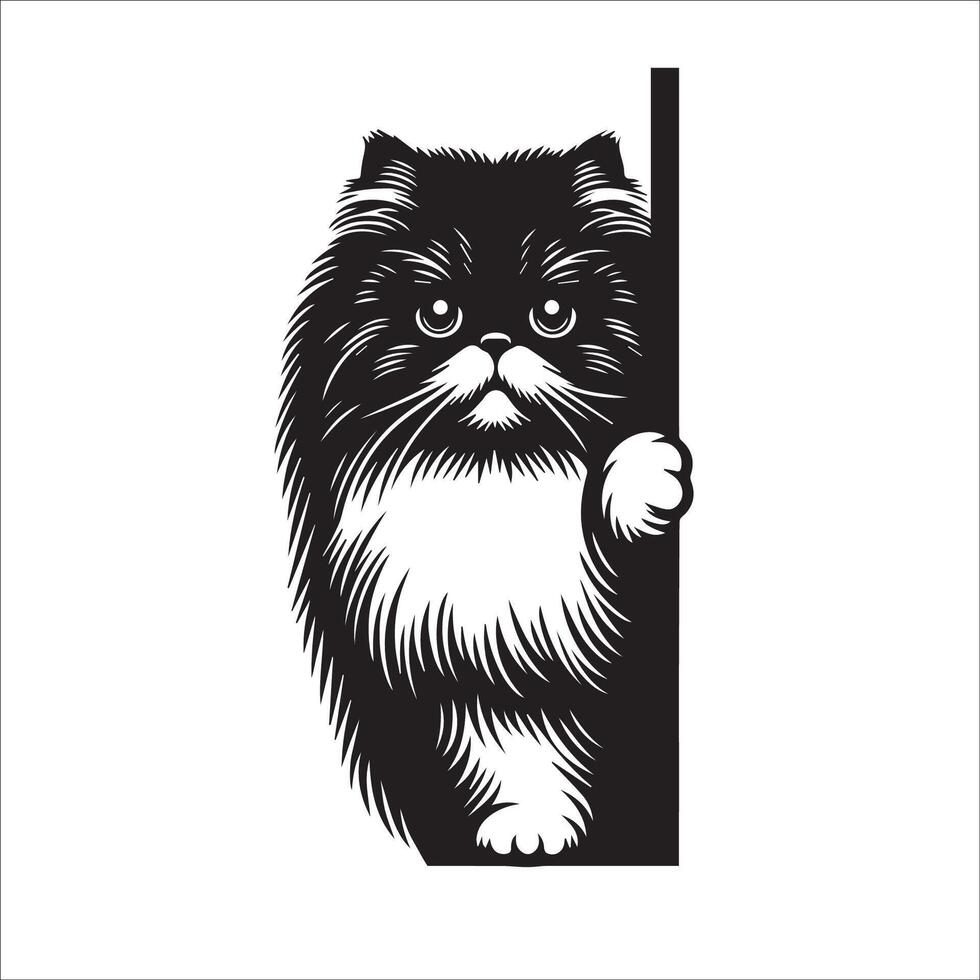 AI generated Peeking Persian cat illustration in black and white vector