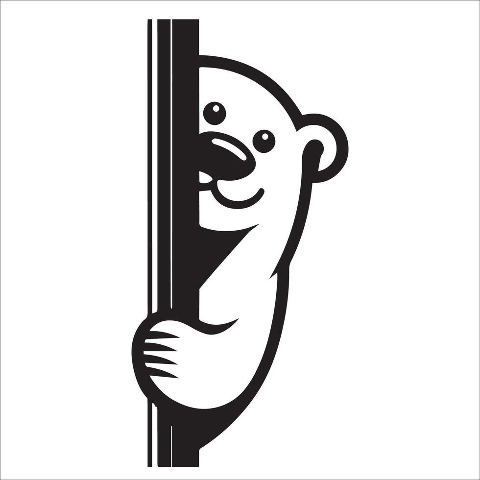 AI generated Peeking Polar bear illustration in black and white vector
