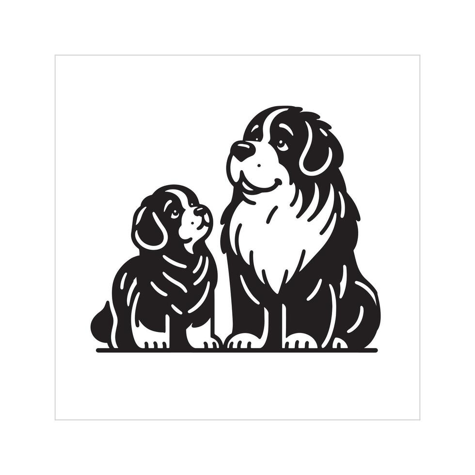 AI generated Newfoundland Dog Family Clipart illustration in Black and white vector