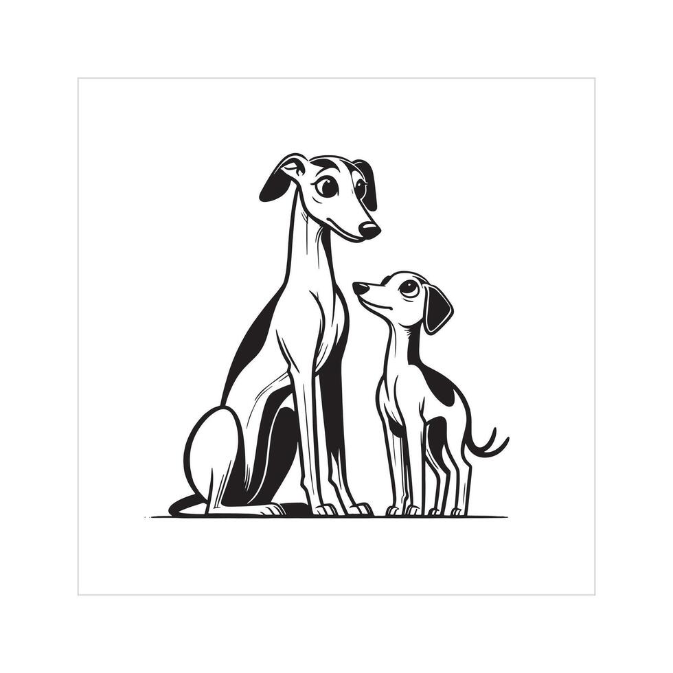 ai generado galgo perro familia clipart ilustración en negro y blanco vector