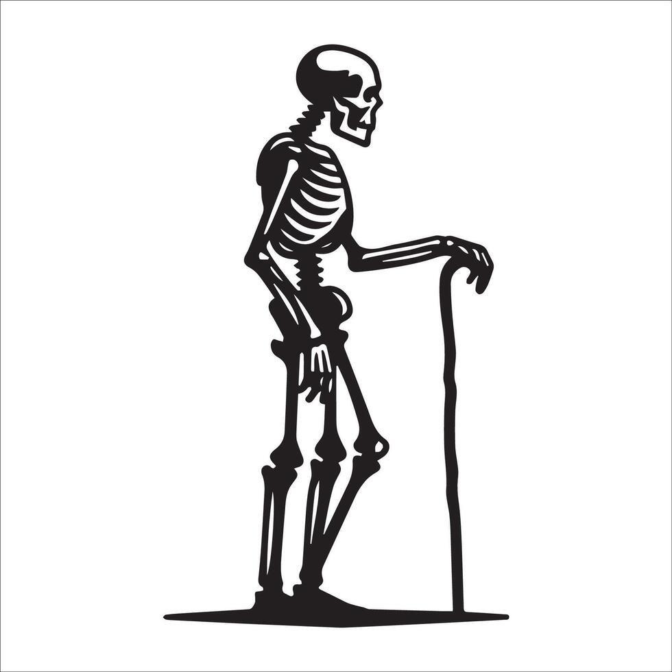 AI generated Skeleton old man with a walking stick illustration vector