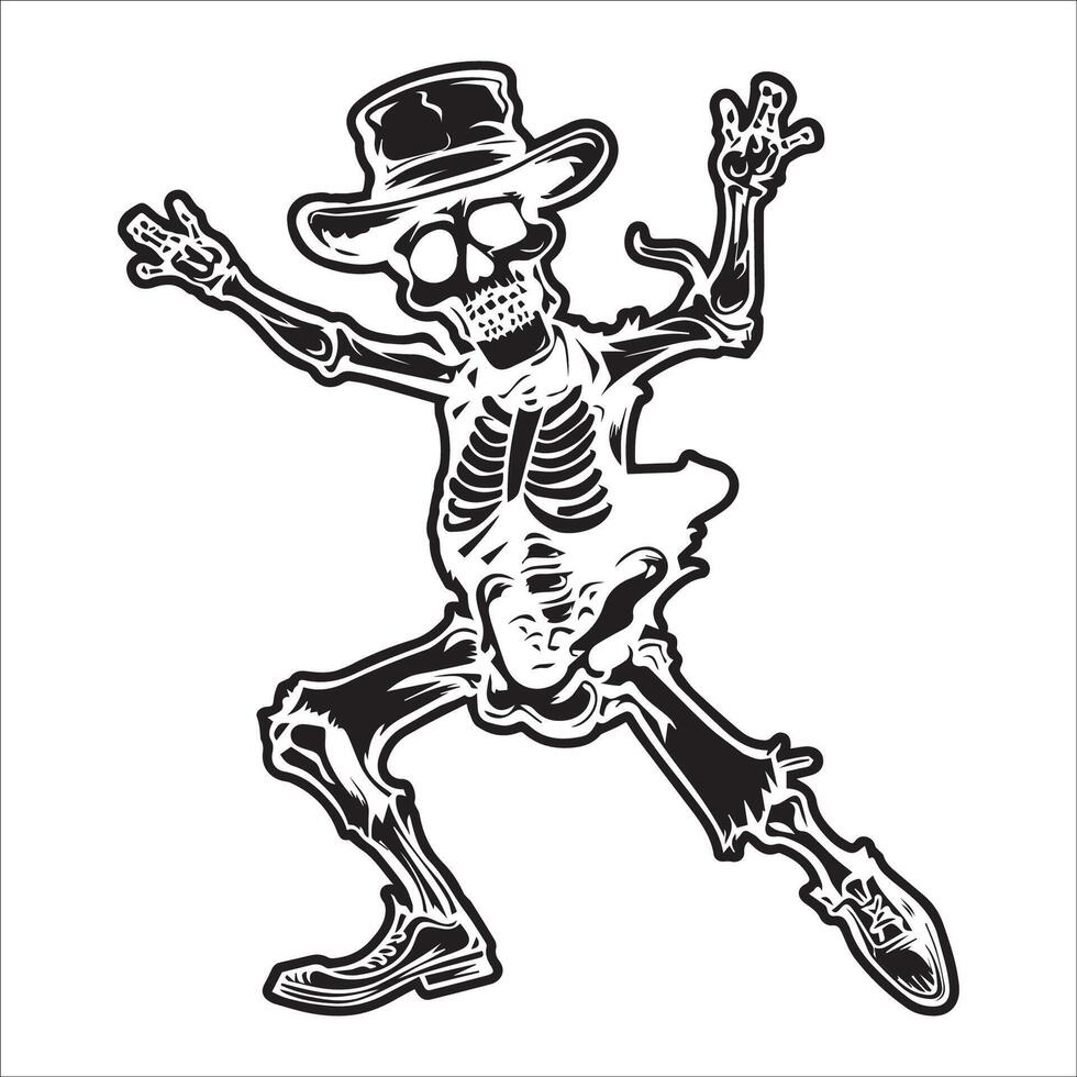 AI generated skeleton dance in black and white vector