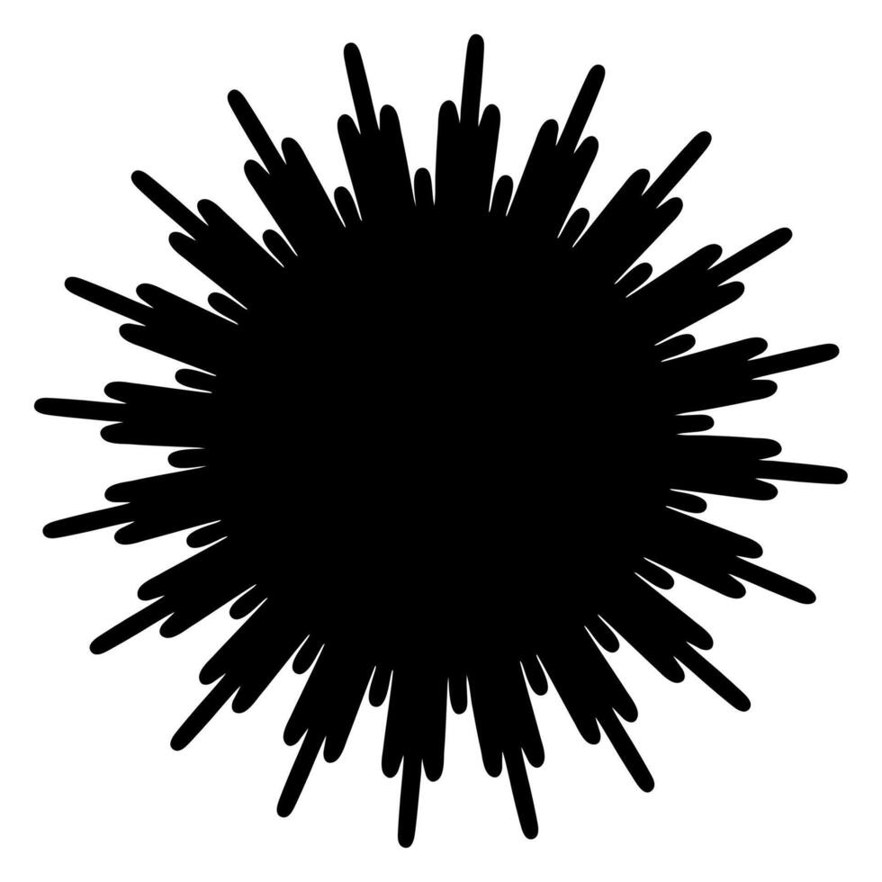 negro silueta geométrico Fuegos artificiales o estrella forma con redondeado rayos en plano estilo, Insignia o pegatina aislado en blanco, antecedentes para texto, juegos, o para social medios de comunicación enviar vector