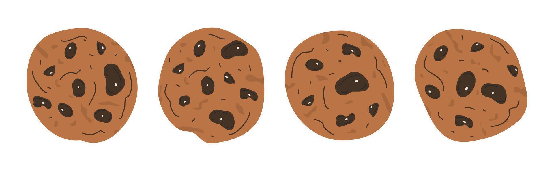 conjunto chocolate chip galletas vector