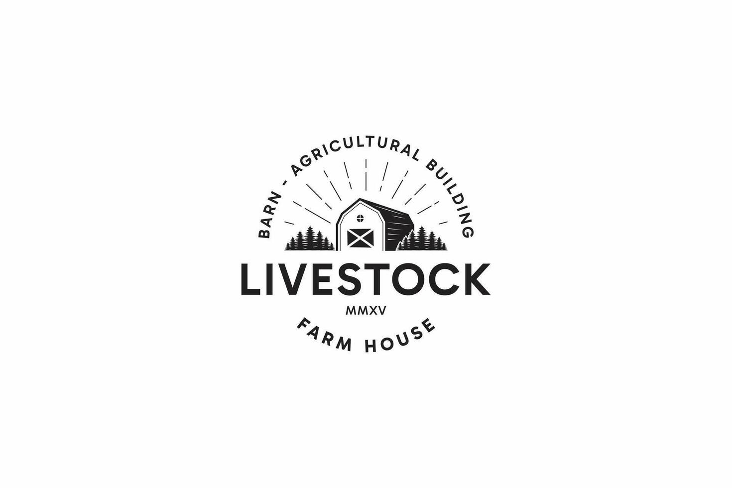 Livestock Barn Agricultural Farm House Forest Rural Countryside Silhouette Village Building Abstract Illustration Badge Logo vector