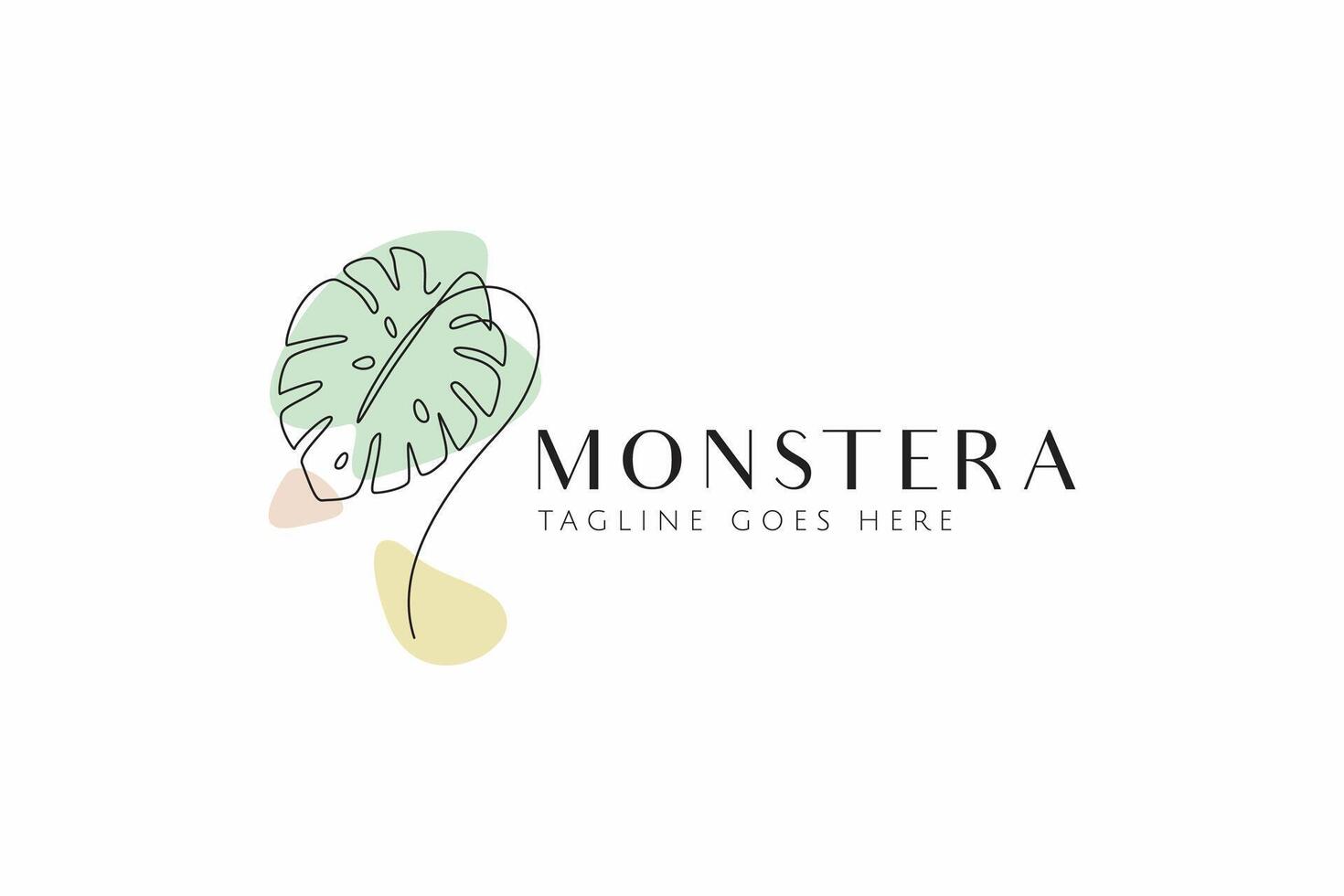 Logo Monstera Plant Leaf Linear Continuous Style Drawn Doodle. Natural Tropical Beauty Fashion Wall Art Decor Concept. vector