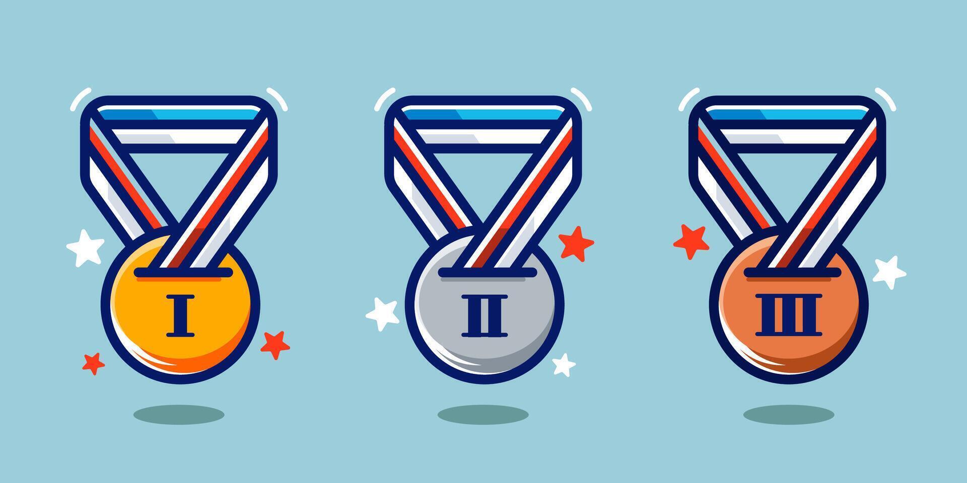 medal cartoon vector. 1st 2nd 3rd medal award winner badge winning prize ribbon symbol sign icon  Vector clip art illustration