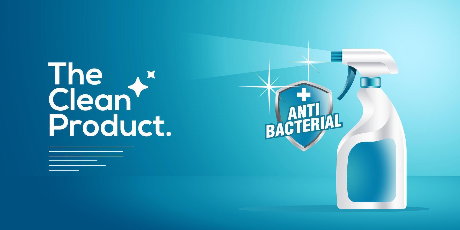 spray product vector. Spray sanitizer Anti-Virus and Anti-Bacterial Poster concept on health and disease prevention Antiseptic product, virus and germs The alcohol spray is packed in a white bottle. vector