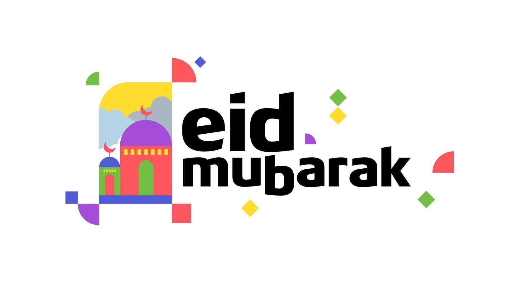Simple Colorful Geometric Eid Mubarak Typography Isolated in White vector
