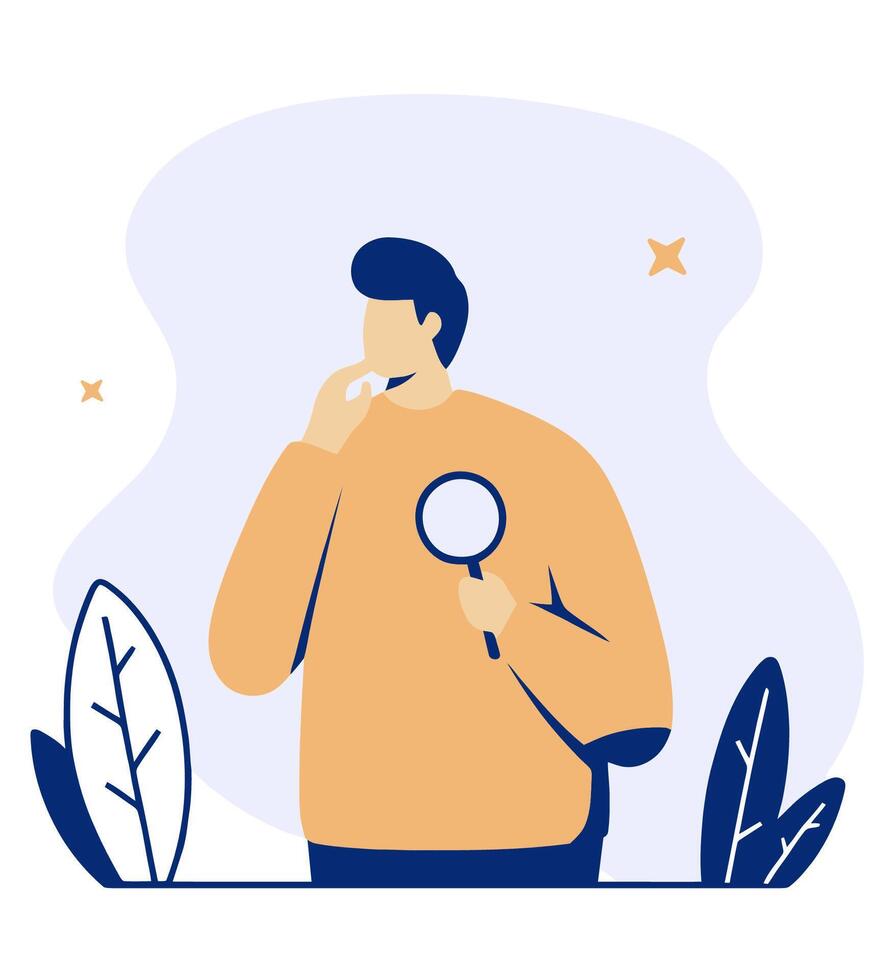 Man with magnifying glass, vector illustration.